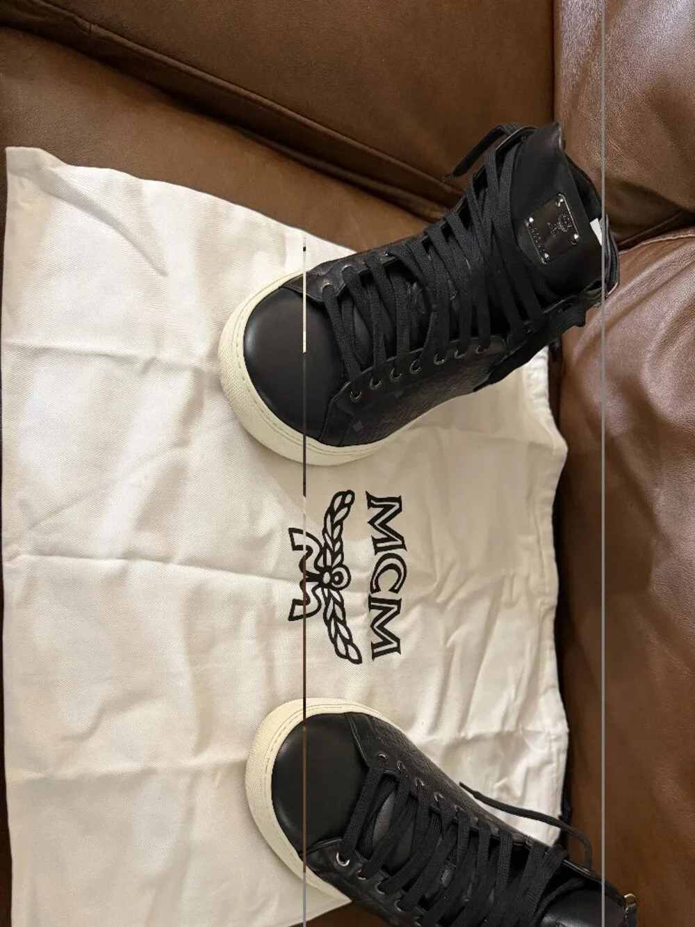 MCM Black Visetos High-Top Leather Sneakers - AUTHENTIC